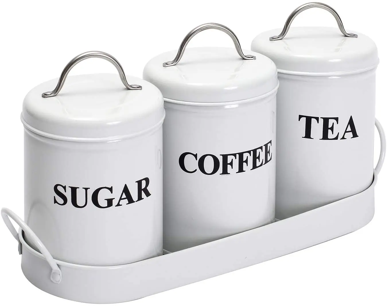 3-piece Vintage Retro Farmhouse Metal Containers With Lids Coffee Tea Sugar  Set Canister With Tray Food Storage Container Set - Buy 3-piece Vintage  Retro Farmhouse Metal Containers With Lids,Kitchen Tea Coffee Sugar