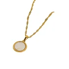 Shell Pendant Chain For The Neck Natural Shell Round Pendant 18K Gold Plated Croissant Stainless Steel Shell Pendant