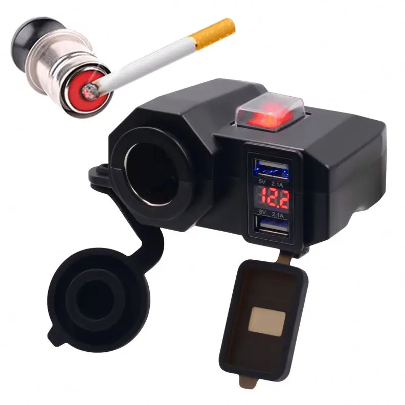Voltímetro LED Motociclismo Impermeable 2USB Cargador encendedor de cigarrillos 12V4.2A