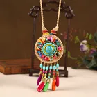 New Style Bohemian Fashion Jewelry Necklace Turquoise Tassel Pendant Braided Rope Chain Necklace