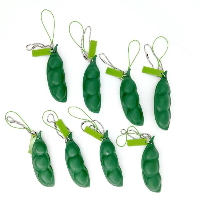 Stress Relief Peas In A Pod Keyring Edamame Keychain Cute fidget sensory toy soybean pop Squeeze bean fidget toy