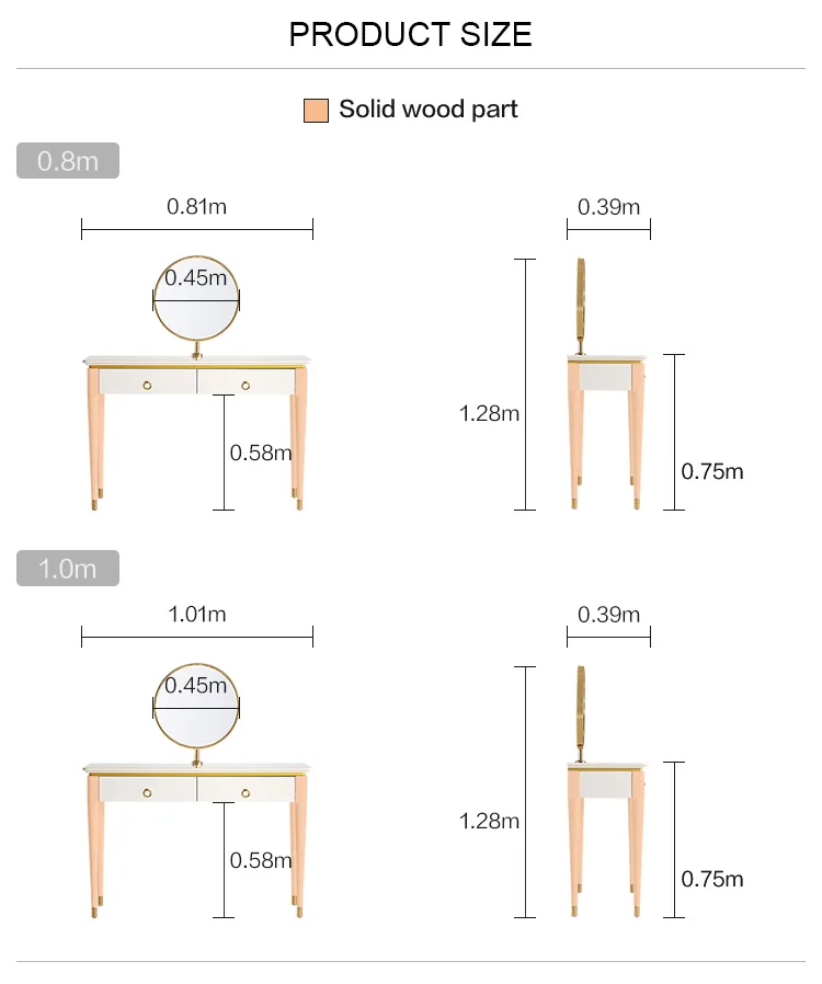 Linsy Mini Simple Modern White Metal Gold Marble Make Up Vanity Table Set Dresser Cheap Dressing Table EK1C