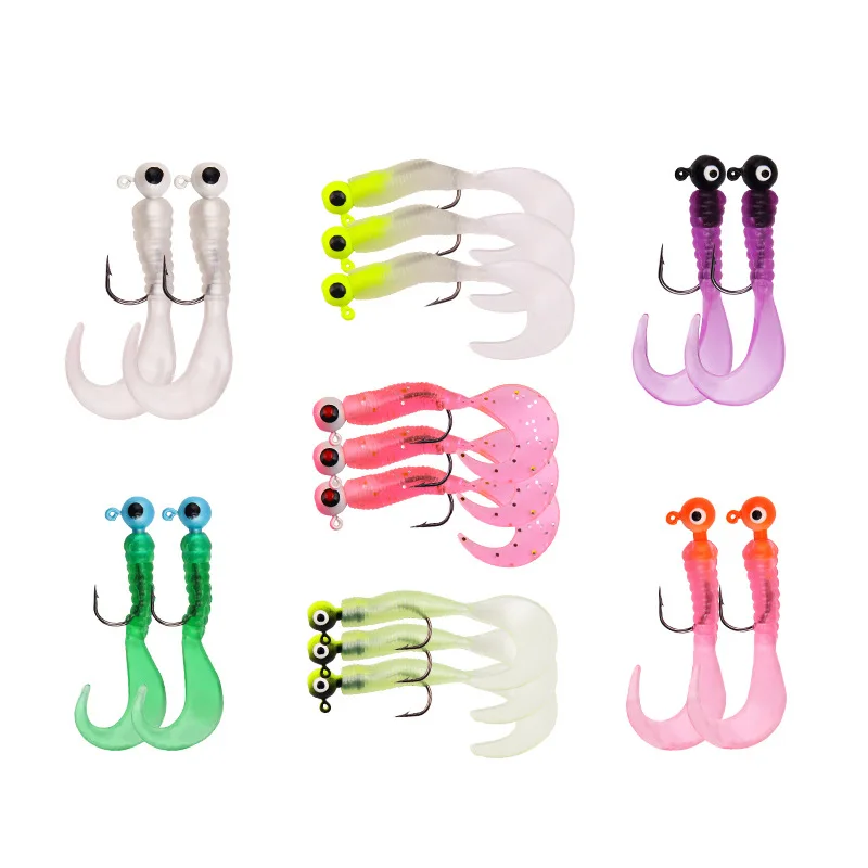 17PCS Fishing Lures Kit Mixed Soft Silicone Grubs Worm Bait Lead Jig