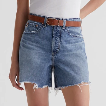 OEM/ODM Custom Women's Denim Shorts Design Summer Pure Cotton Denim Washed Shorts Street Wear Jean High-Rise Baggy Shorts