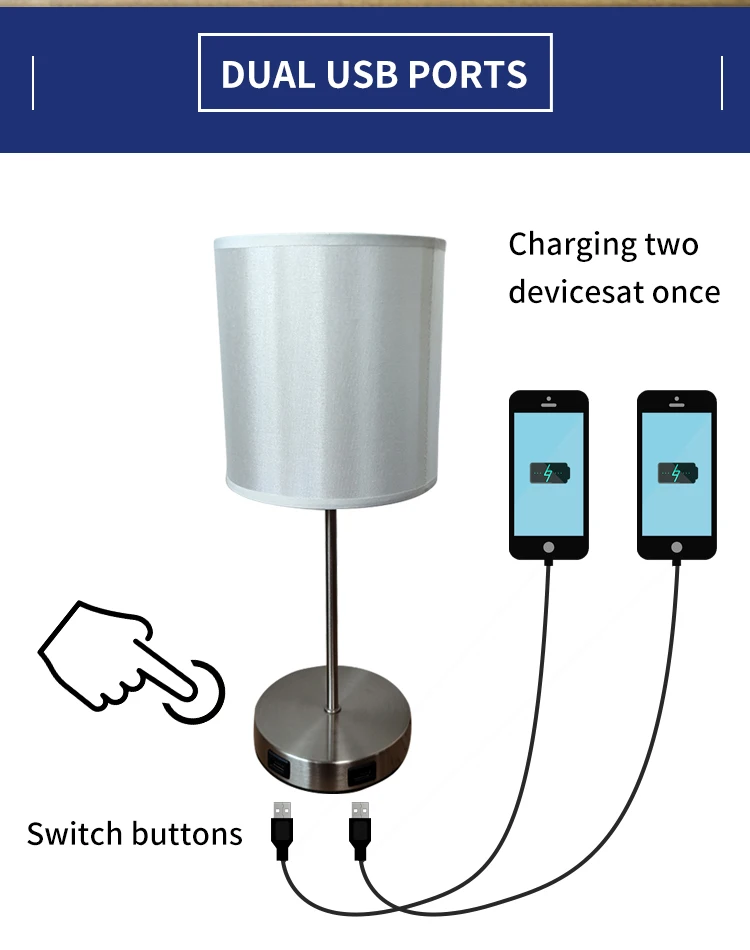 Living room furniture trim lamp Grey TC cloth cover dual USB desk lamp