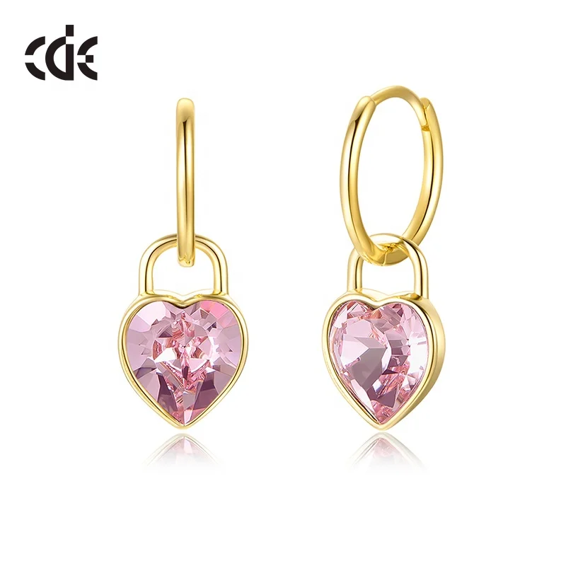 CDE YE1706 2023 Luxury Jewelry 925 Sterling Silver Earrings Pink Crystal Heart Earrings Zircon Love Lock & Key Earrings