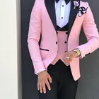 Suit Groom Suit Korean Formal Wear The New Pink Wedding Double Breasted Vest Groom Party Slim Three-piece Men's Suit