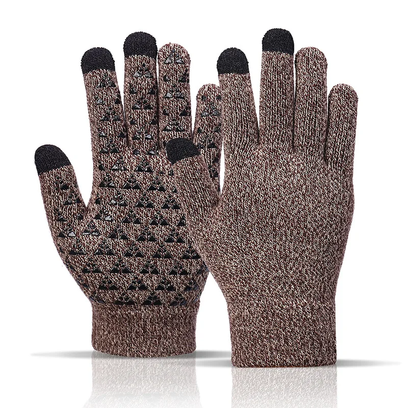 New Plus Pile Yarn Wool Thicken Gloves Men Warm Stretch Knit Touch Gloves Mittens Winter Warm Knit Touch Screen Gloves