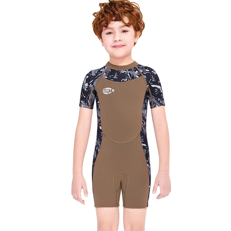 3mm Neoprene Short Sleeve Child Swimsuit Back Zipper Kids Diving Wetsuit