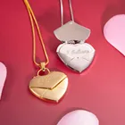 Gold Pendant Necklace Personalized Custom Gold Plated Heart Locket Message Envelope Pendant Necklace