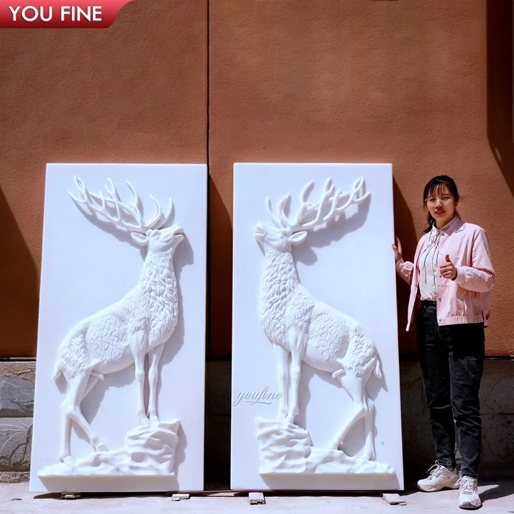 3Custom Natural Stone Marble Wall Relief Deer Sculpture