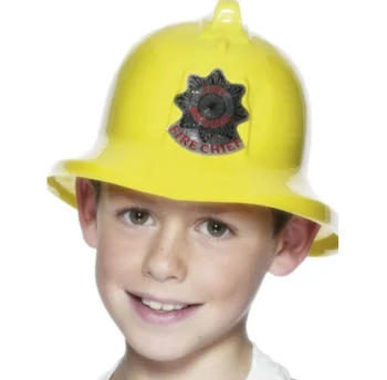 Yellow Fire Man Hat Kids Plastic Fireman Helmet Fancy Dress Costume Accessory
