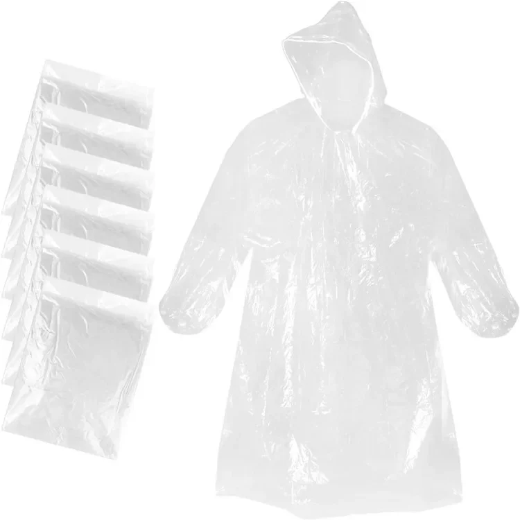 Thick Plastic Disposable Rain Poncho Clear Adult Raincoat with Hood Waterproof Emergency Rainwear for Men Women Girls Hiking