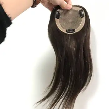 Brown color silk base topper for hairless woman with clip 18 inch Indian Hair