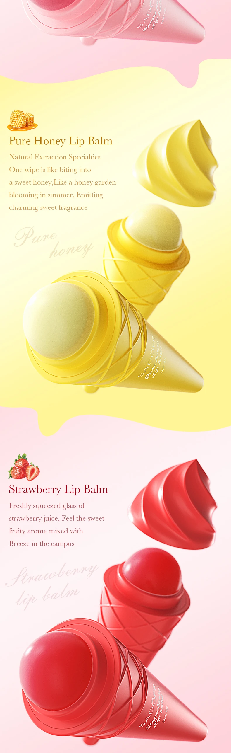 product oem sadoer strawberry vitamin c long lasting chapstick hydrating sunscreen deep repairing moisturizing ice cream lip balm-8