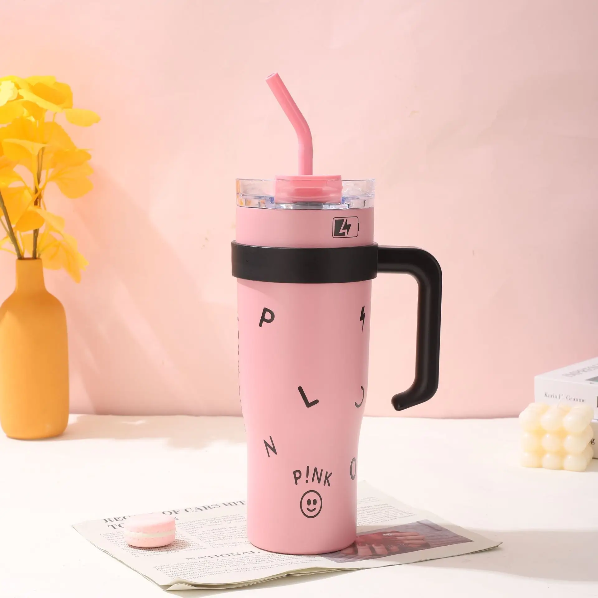 insulation cup girls high color value portable handle coffee cup 2024 new straw water cup female