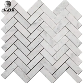 Italian White Carrara Marble 1 x 3 Herringbone Mosaic Tile Honed for Kitchen Backsplash Bathroom Wall & Floor Tile
