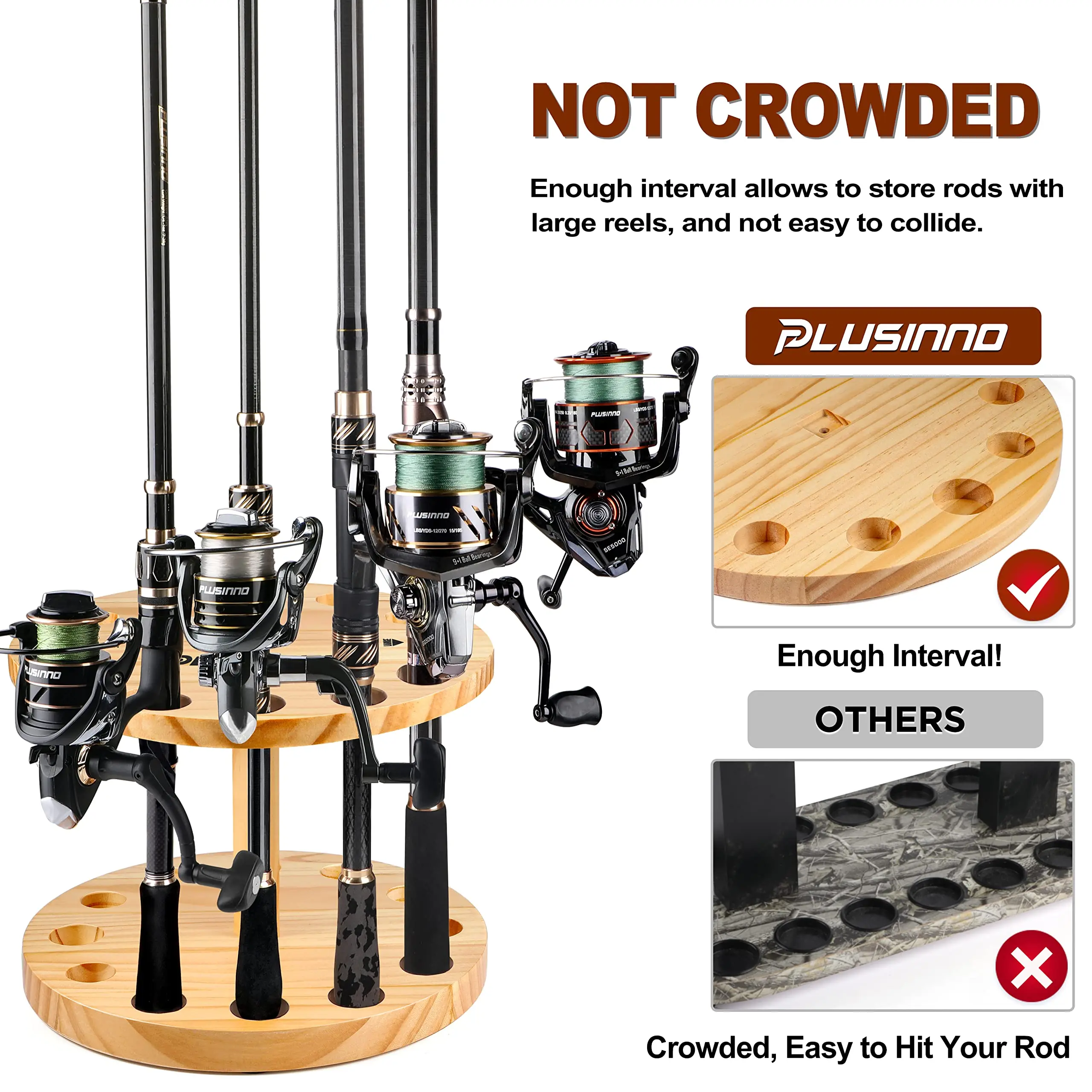 Wholesale New Style Adjustable Wood Round Storage Floor Stand Fishing Rod Holder Boat Garage