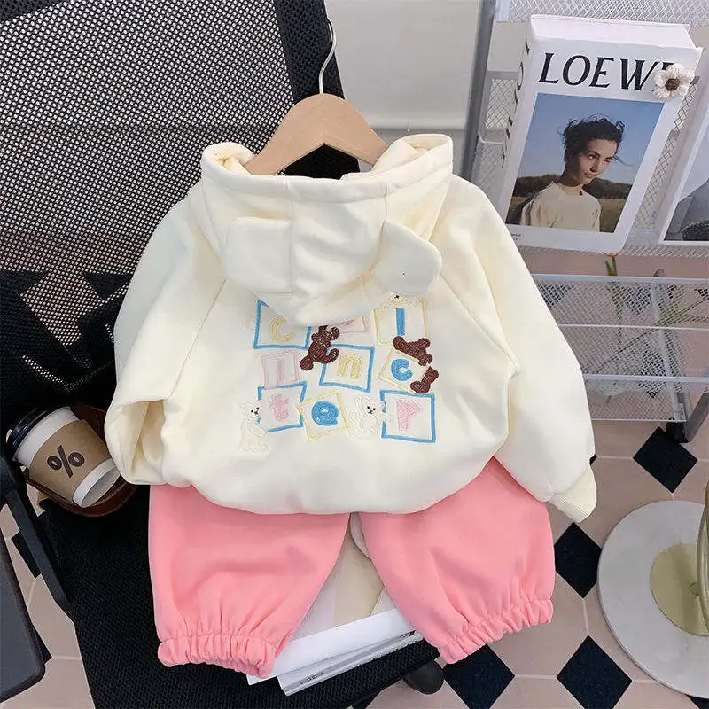 Girls' Set 2024 Winter New Children's Fashionable Long Sleeve Top and Pants Two Piece Children's Set