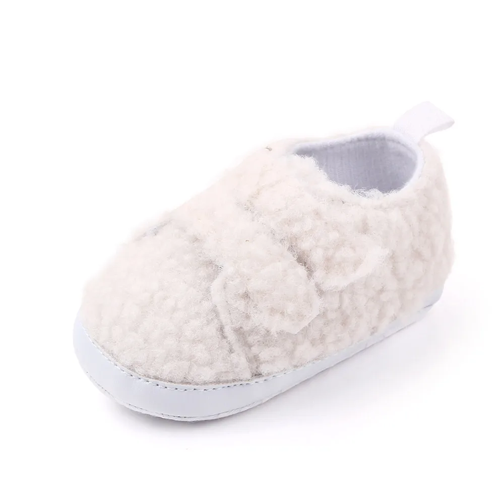 Solid Color Warm Teddy Fleece Double Line Baby Soft Soled Comfortable Toddler Shoes manufacture