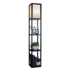Floor Lamp TIANHUA BRAND Luxury Nordic Modern Matt Black Wood Shelf Floor Lamp With Wireless Charger