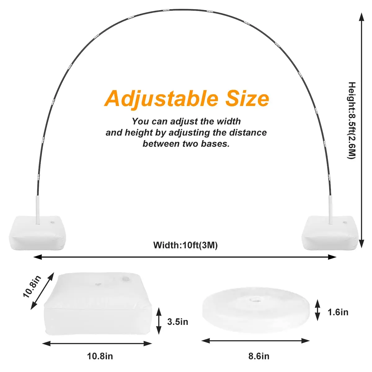 10ft Wide Adjustable Balloon Arch Kit Adjustable Frame with Water Fillable Base Frame Circle Support Ballon Arch Stand
