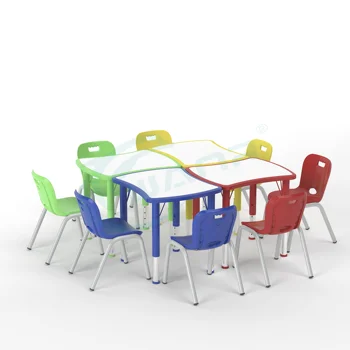 Various Styles Ins Kindergarten School Wooden Plastic Child Study Wood Particle Plastic Table Chair Furniture Set Classroom Use