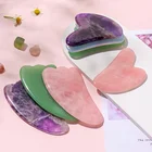Pink Jade Wholesale Natural Stone Heart Shape Guasha Facial Tool Pink Rose Quartz Jade Gua Sha For Scrapers Face Massage