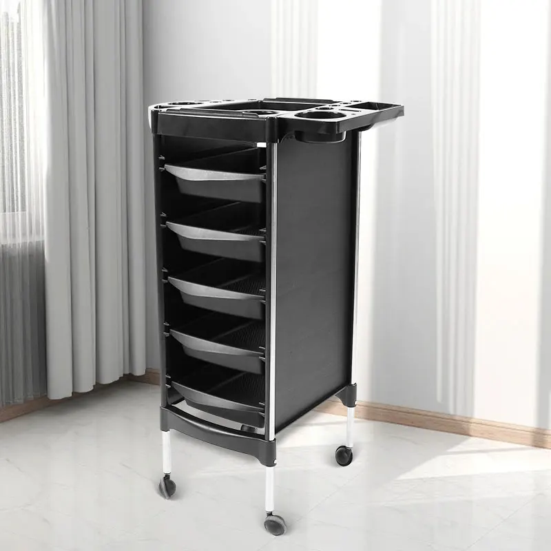 Wholesale Professional Barber Trolley Cart Black Storage 5 Drawers Hairdressing Trolley Salon Trolley