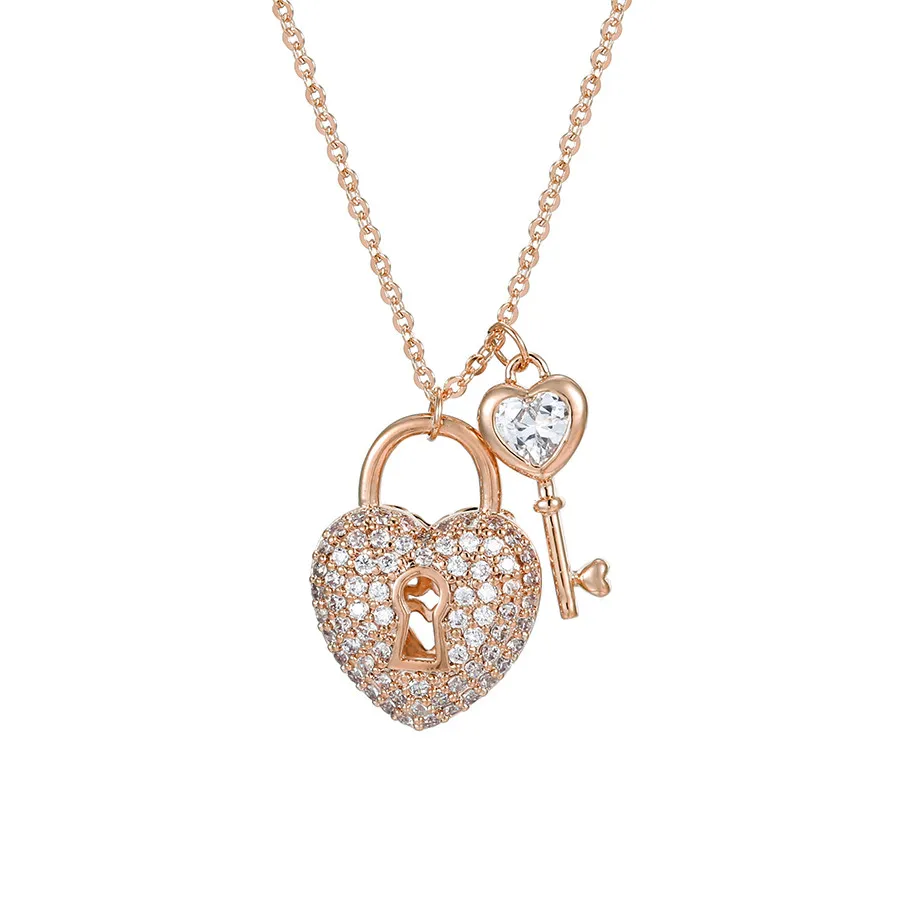 YMnecklace-01231 xuping jewelry fashion Lucky Lock Heart Lock Key Pendant Mother's Day Gift Rose Gold Diamond Necklace
