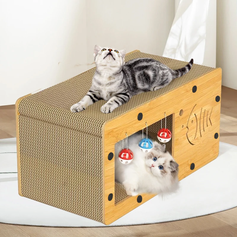 Cat Scratch Box for Indoor Cats Hideout and Play Protecting Furniture Cat Scratchers Cardboard Scratching Board with Ball Toy