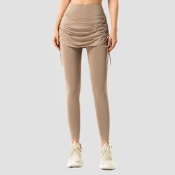 New Design Rope-Drawing Strap False Two-Piece Fitness Short Skirt High Waist Sports Leggings De Yoga Fitness