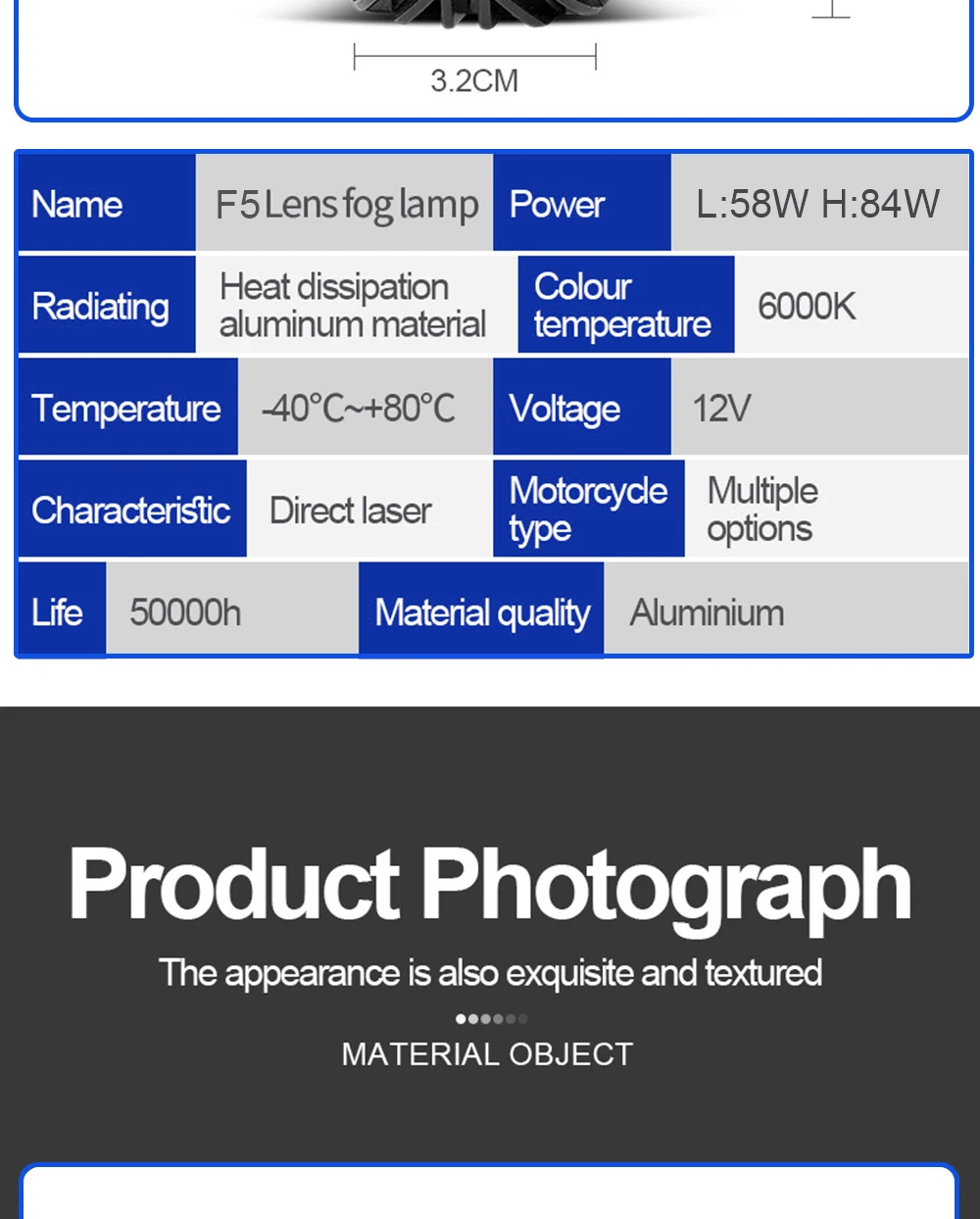 TECH-KING Automobile 2-inch 12V universal LED three-light matrix projector fog lamp for Toyota Nissan laser lens fog lamp