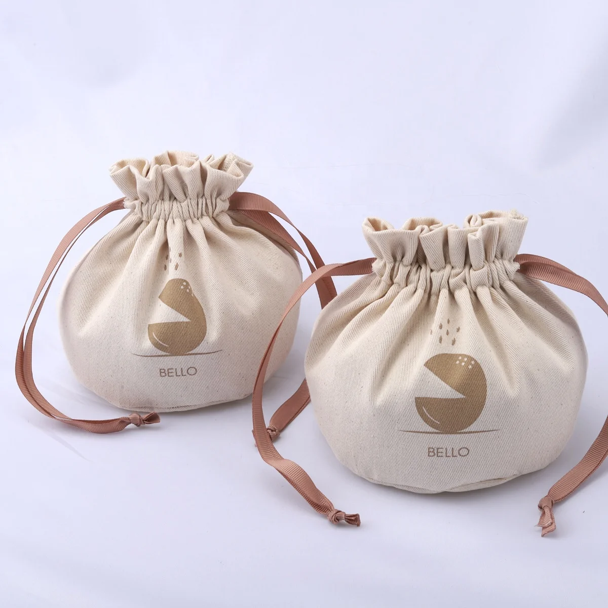 High Quality Cotton Twill Round Bottom Gift Candle Drawstring Bag Custom Organic Hair Cosmetic Cotton Dust Pouch