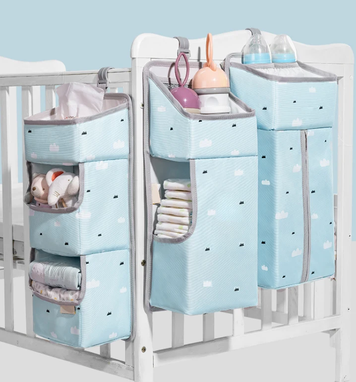 Bright Gray with Elephant Printing Zooawa Hanging Crib Organizer Upgraded Large Capacity Hanging Diaper Caddy Nursery Bag Crib Diaper Organizer for Diapers Wipes Baby Essentials Storage 