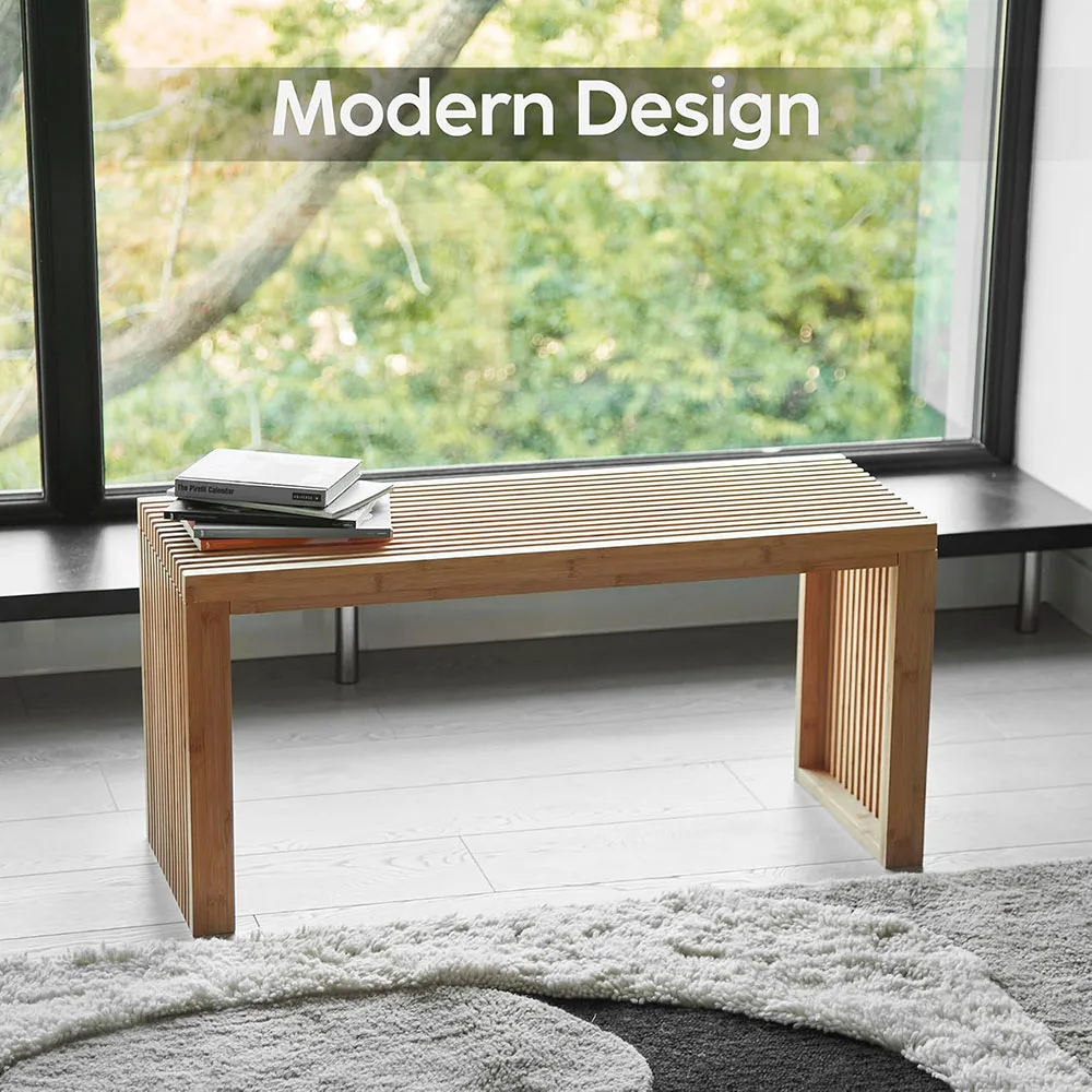 Natural Bamboo 36-Inch Wooden Bench Small Wood Ottoman for Entryway Bedroom Living & Dining Room Seating manufacture