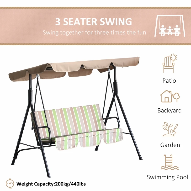 Outdoor Garden Porch Swing Lounge Chair 3 Person With Top Canopy For