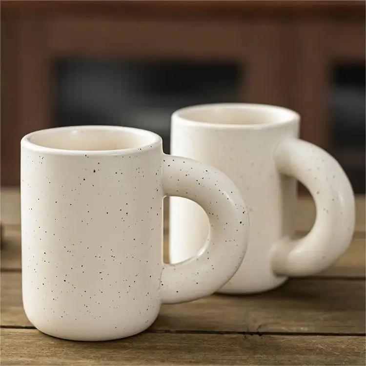 Big Handle Ceramic Cup Porcelain Mug Dinnerware Pure solid color Nordic mug with Customized Color