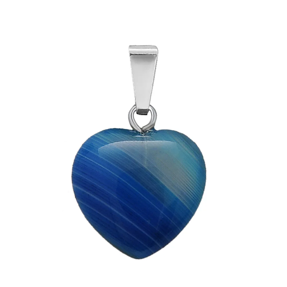 100% Natural Crystal Stone Heart Stainless Steel Pendant For Women DIY Gemstone Agate Pendant Necklace Jewelry