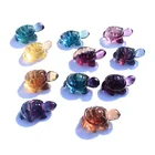 Hand Carved Natural Rainbow Fluorite Crystal Tortoise Statue Quartz Crystal Turtle Carvings