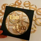 Name Custom Name 14k Gold Plated Old English Font 12 Zodiac Sign Horoscope XOXO Bamboo Hoop Earrings Women