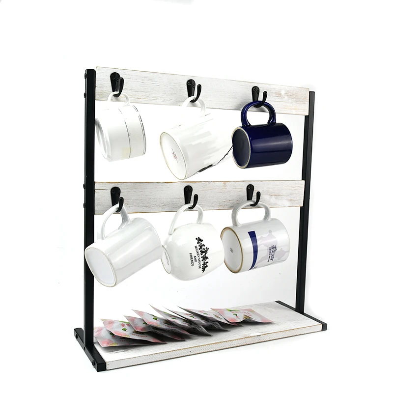 Organizador Free Standing 12-Hook White Color Wood Coffee Mug Holder for Kitchen Storage Rack