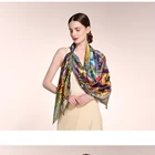 Silk Scarf Superior Quality 100% Silk Satin Design Hand Screen Printing Shawl Custom Silk Scarf Custom Luxury Women