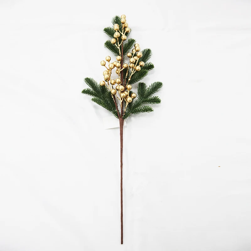 China handmade artificial flower wholesale for home decor glitter Christmas season w/golden berry & pine stem bunches