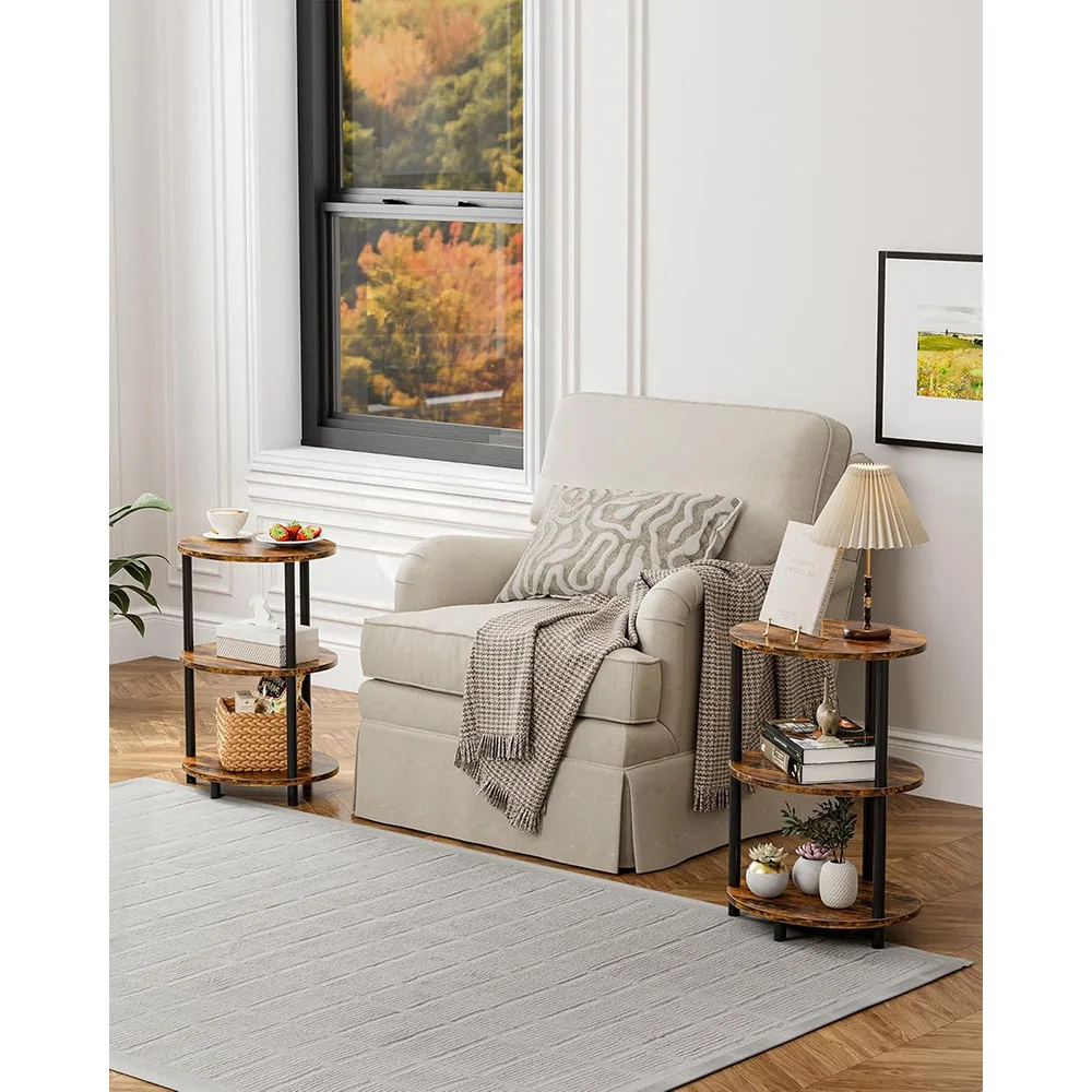 3-Tier Small Round Side Table Easy Assembly Wood Metal Design for Bedroom & Living Room Coffee Tables details