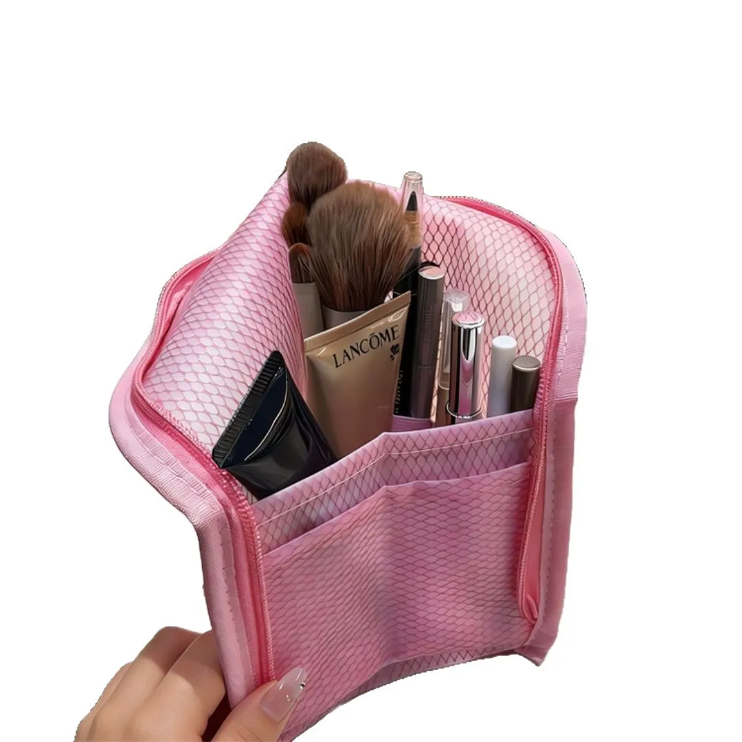 Self Standing Toiletry Bag Large Capacity Multi Functional Portable Travel Cosmetic Organizer Rectangle Shape Standing Type
