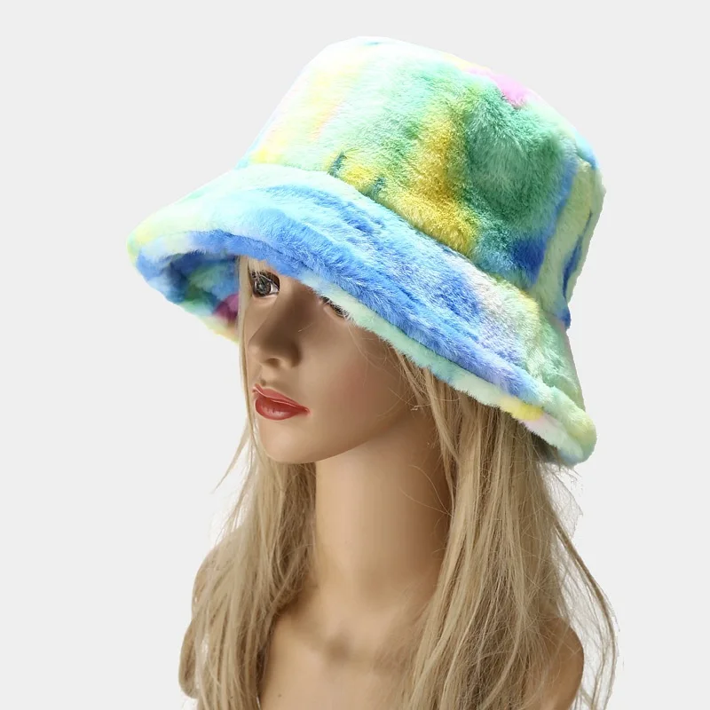 5 colors printed warm plush fuzzy fisherman hat wholesale women winter faux rabbit fur bucket tie die hat 5 colors printed warm plush fuzzy fisherman hat wholesale women winter faux rabbit fur bucket tie die hat