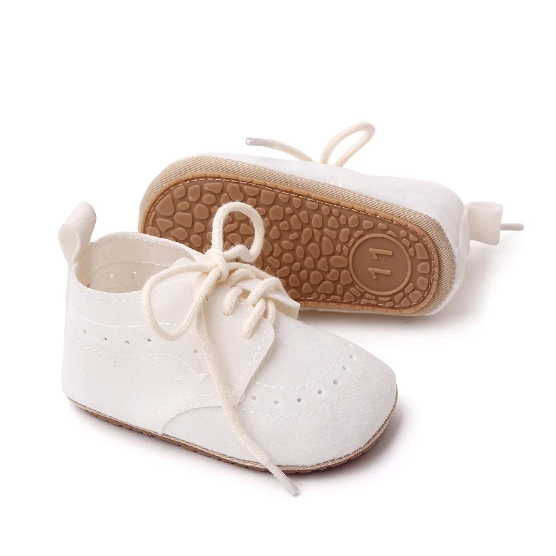 British Style Solid Color Sanded Leather Baby Non-slip Bow Front Lace-up Toddler Shoes manufacture