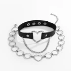 Necklace Goth Punk Love Heart Adjustable PU Leather Collar Chain Hollow Circle Heart Choker Necklace Set