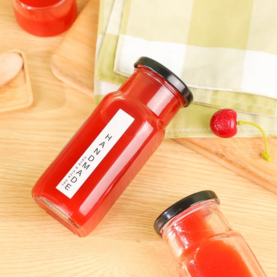 Wide Mouth 8oz 250ml Square Glass Tomato Sauce Ketchup Bottle With Metal Lug Cap For Chili Sauce Storage